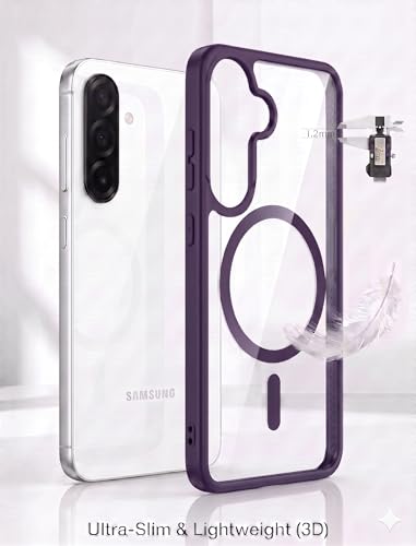 Image of ArmourPro MagSafe Compatible Case for Samsung Galaxy A26, Magnetic Wireless Charging Back Cover with Clear Back, Flexible TPU Bumper, Camera Protection | Purple