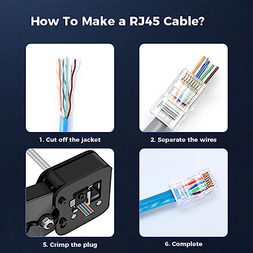 100-Pack RJ45 Cat6 Pass Through Connector RJ45 Modular Plugs for Solid or Stranded UTP Cable