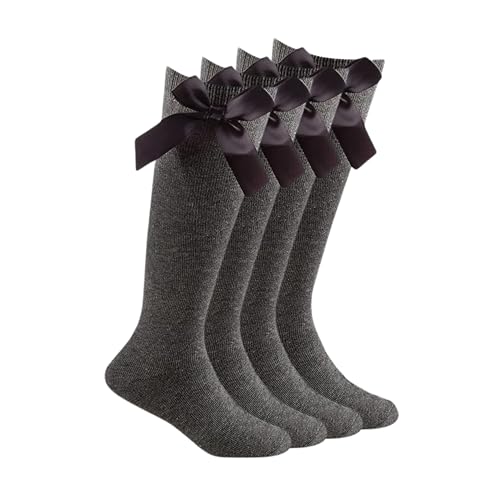 2 Pairs Girls Knee High Socks with Bow Back to School Socks Cotton Rich Uniform Party Wear Comfort Fit