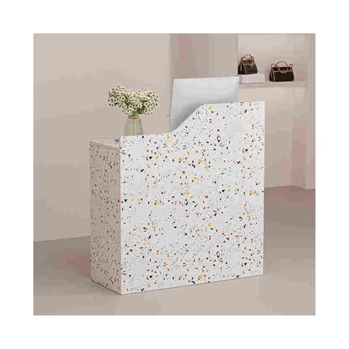 HBOOMOEM Mesa De RecepcióN，Cajones RecepcióN Moderna，Mesa De RecepcióN con CajóN Cerradura，Adecuado para Mostradores De Caja De Tiendas, Salones De UñAs Y BarberíAs.(Terrazzo,80CM/31.5in)