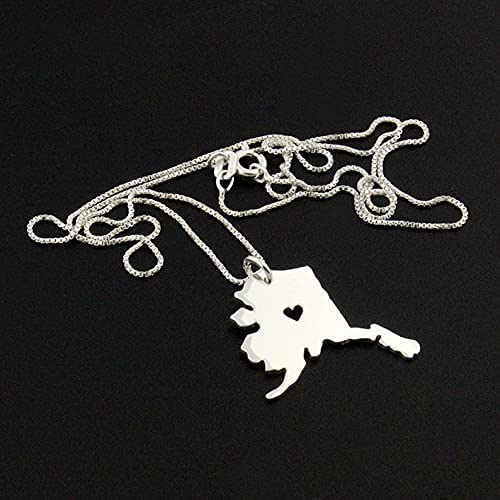 Alaska Necklace Sterling Silver Personalized Alaska State Necklace With Heart Comes With Box Chain - Hometown Jewelry Love Alaska #TOP1