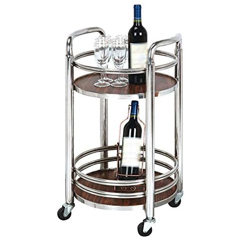 Serving Trolley Drinks Solid Wood Can Move Rubber Wheel 2 Trays Stainless Steel With Guardrail Round Table Kitchen, Load 20 Kg, 2 Colours (Color : Silver, Size : 40 x 74 CM) Cover