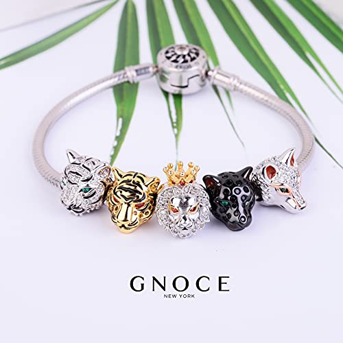 GNOCE Tiger Wolf Charms for Bracelet 925 Sterling Silver Animal Head Bead Lion Charms For Women Men Girls Boys Necklace Jewelry Gifts
