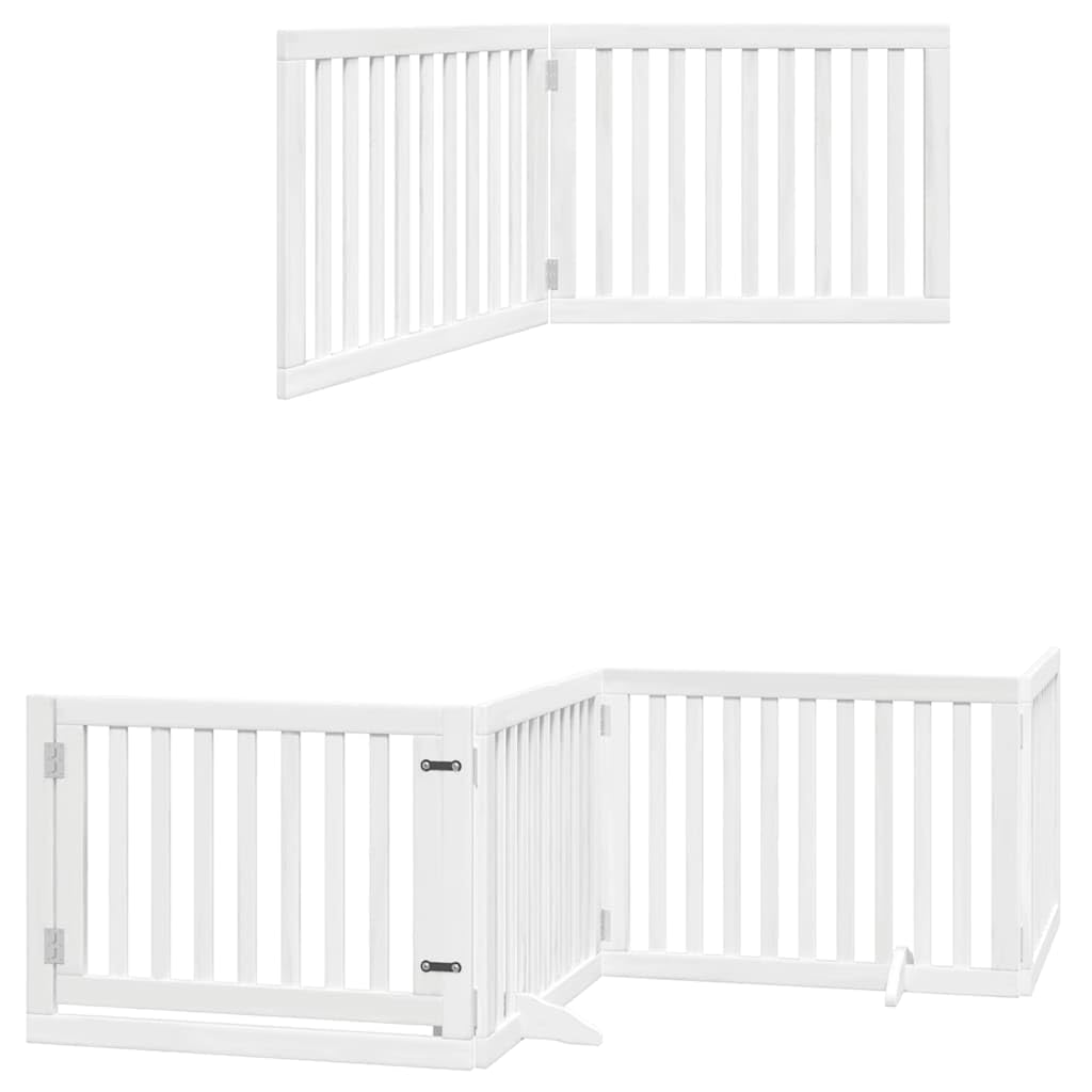 6 teiliges Hundetor faltbar weiß aus Pappelholz, 480 cm Laufstall mit Tür, freistehend für Wohnung, Treppe, Garten, stabile Absperrung für kleine und mittelgroße Hunde