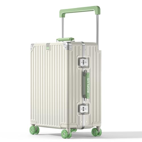 Aluminium Frame Carry on Luggage with Smooth Jelly Wheels, Hardside Zipperless Rolling Suitcase with TSA Lock (White, 21-Inch)