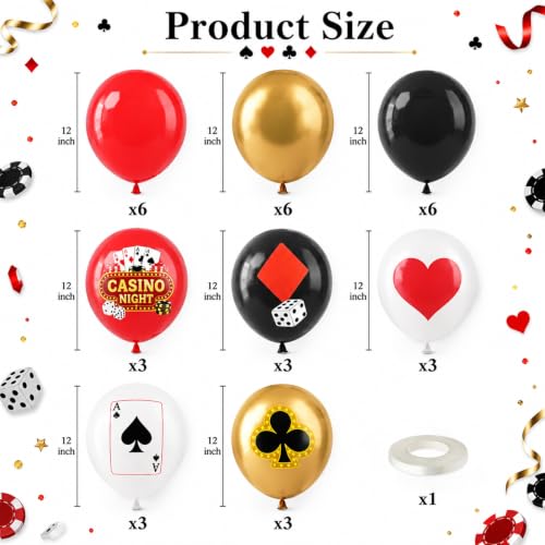 Image of HILAVO Casino Balloons 12 Inch Dice Poker Casino Theme Balloons Red Black Gold Poker Latex Party Balloon for Game Night Las Vegas Themed Birthday Party Decoration