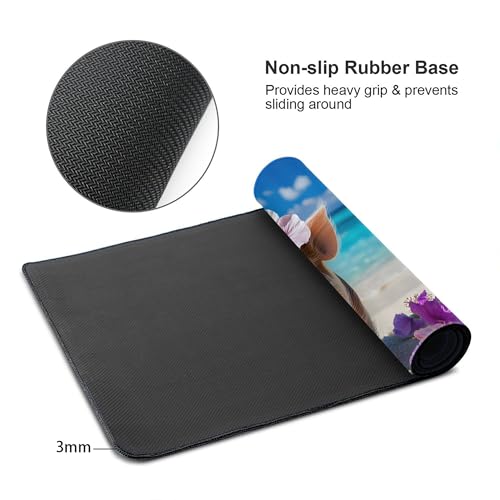 Image of Beach Pig Flower Extended Gaming Mouse Pad, with Stitched Edges Large Mouse Pad Desk Protector, Rubber Base Mousepad Keyboard Mouses Mat for Work Game Office Home- 32 inch X 12 inch Inch,E664