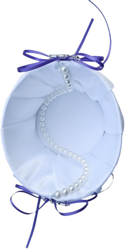 he andi Wedding Flower Girl Basket with Double Heart Rhinestone Decor (purple)