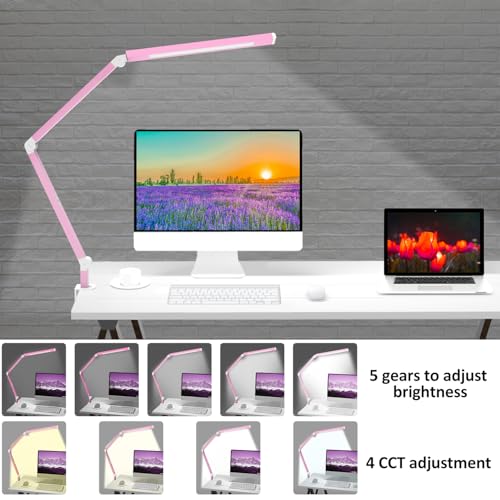 Image of Micomlan Architect Desk Lamp with Clamp, Led Desk Lamp with Dual Light Bars and Adjustable Swing Arm, Clip-on Stepless Dimming Table Light Computer Lighting for Home Office Sewing Painting Hobby
