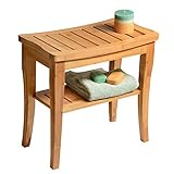Premium Bamboo Shower Bench with Shelf - Wooden 2-Tier Bathroom and Shoe Organizer with Storage Shelf