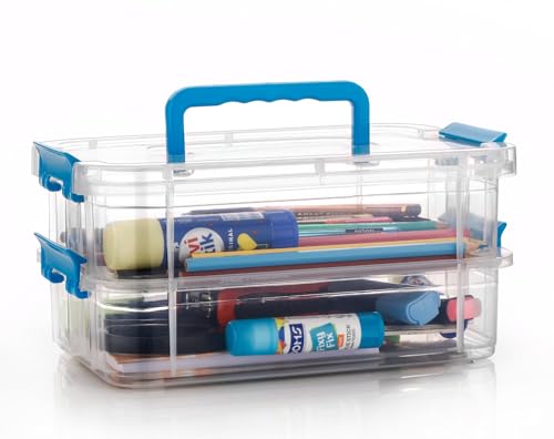 Image of Xmart India 2 Layer Plastic Storage Containers with Lids – Detachable Multi-Utility Craft Organizer, Portable Storage Bin for Arts & Crafts, Sewing, Makeup & Office Supplies (Multicolor)
