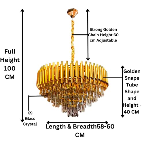 Image of DREAMY DESIGNS Chandelier Lights for Ceiling Gold 600MM 5-Tier K9 Crystal Chandeliers for Living Room with LED Plate Included Ceiling Light for Hall Modern Jhumar Designer Bedroom and Dining Room