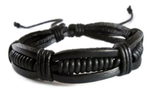 Black Retro Zen Bracelet / Leather Bracelet / Leather Wristband / Surf Bracelet / Tribal Bracelet / Hemp Bracelet Adjustable Size, for Men, Women, Boys and Girls, Teen (RTB008)