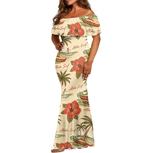 Image of Polynesian Dresses for Women Off Shoulder Maxi Dress Puletasi Samoan Dresses S-7XL