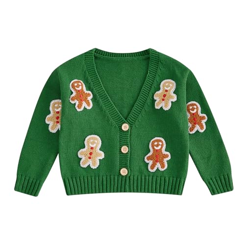 Toddler Baby Girl Christmas Knit Sweater Kids Cardigan Christmas Outfit Gingerbread Warm Sweatshirt Winter Clothes (Green, 3-4 Years)