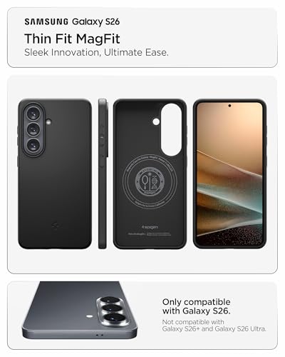 Image of Spigen Thin Fit MagFit | Samsung Galaxy S26 Case [Air-Cushion Technology] Galaxy S26 Back Cover | TPU+PC - Black