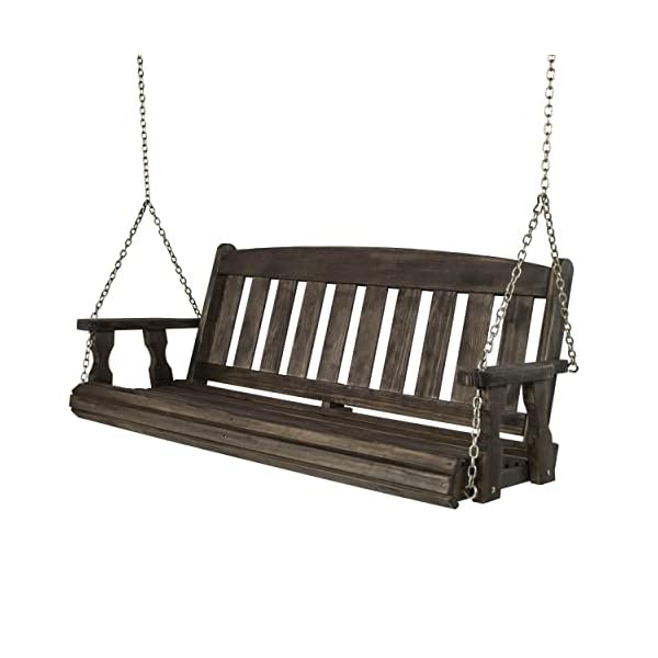 Amish casual heavy duty 800 lb mission treated porch swing with hanging chains 5 foot dark walnut stain  urban country home decor