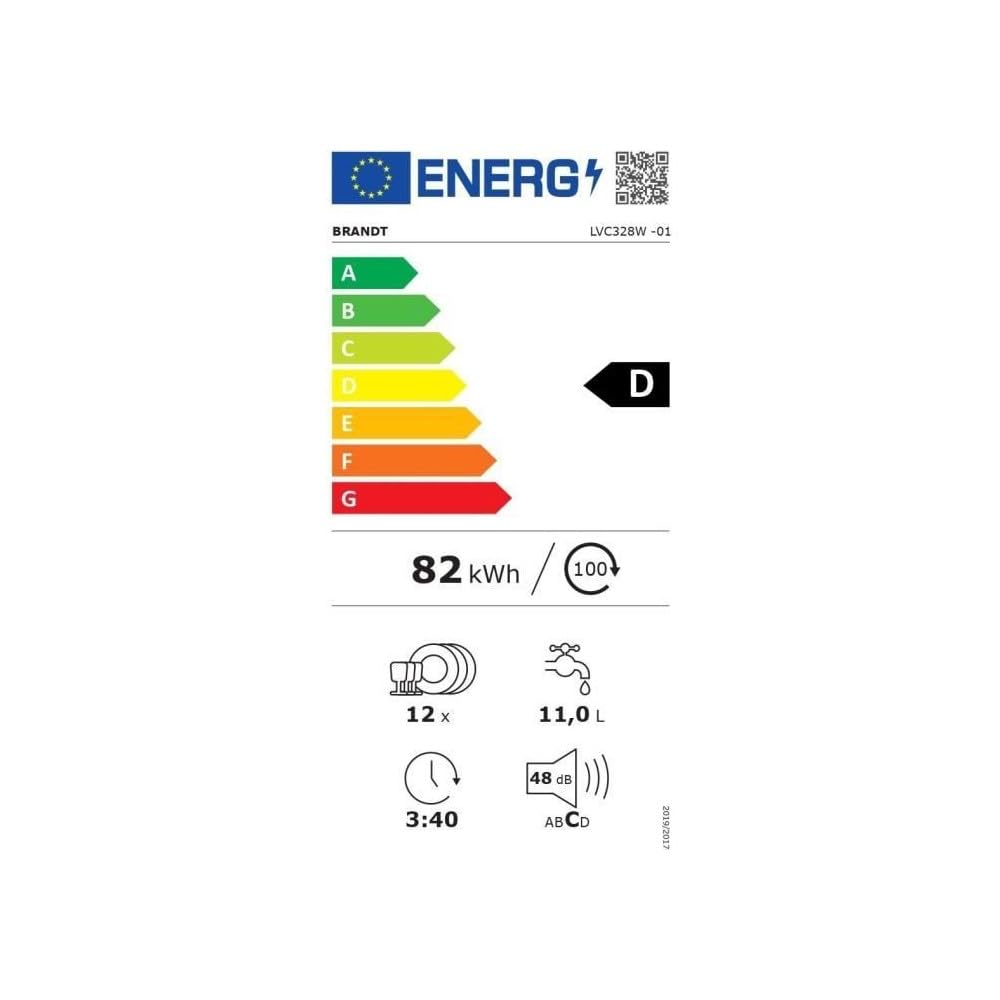 Lave-vaisselle pose libre BRANDT LVC328W - 12 couverts - L60cm - 48dB - Blanc