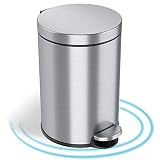 iTouchless PresseDouce Poubelle de salle de bain 12 litres avec filtre anti-odeurs et seau intérieur amovible, acier inoxydable, poubelle à pédale ronde pour chambre, maison, bureau