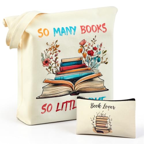 Hestya Regalo para Lectores Bolsa de Tela de Mano con Estampado Libros para Mujer Tote Bag de Compras Grande con Asa Larga Bolsa de Cosméticos con Cremallera para Trabajo Escuela Viaje