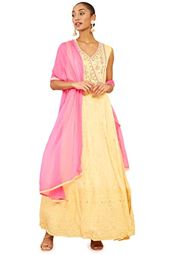 Soch Women Beige Art Silk Embroidered Gown Deal