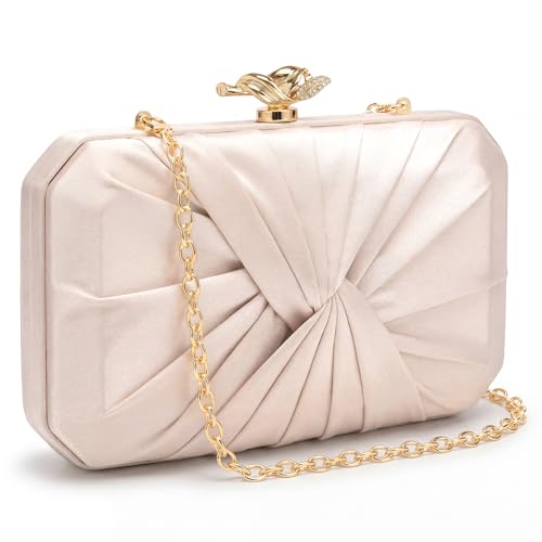 Image of CHUNLI Satin Clutch Bag, Elegant Clutch Purse for Women, Gold Evening Bags | CHUNLI Formal Pleated Evening Bag, Womens Clutches Champagne,Elegant Small Clutch Purse for Wedding Party Dressy Cocktail