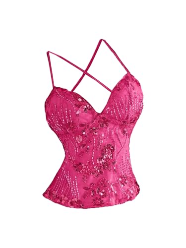 SweatyRocks Women's Sequin Backless Sexy Halter Tops Y2k Sparkly Beaded Party Camisole