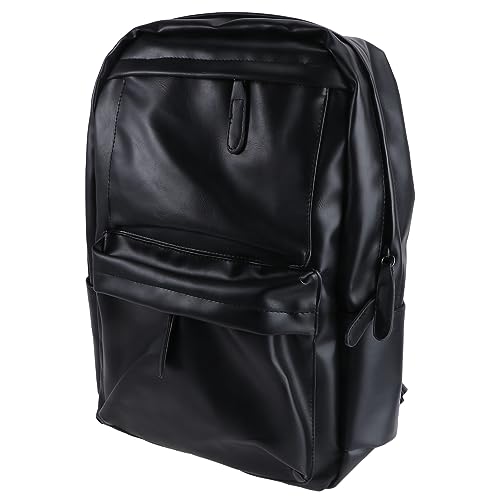 POPETPOP Stylish Solid Color PU Leather Backpack for Men Durable Travel Bag with Vintage Design for Shopping and Outdoor Activities Versatile Rucksack for All Ages Black