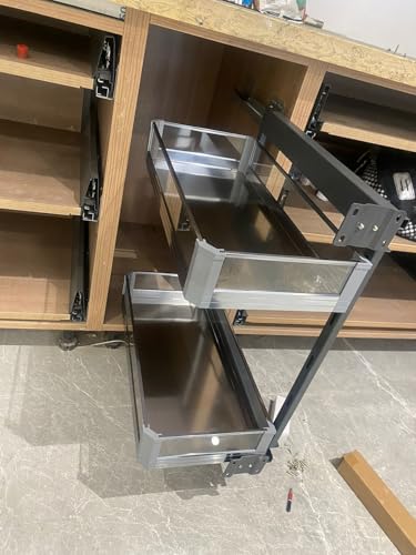 Image of DBR Kitchen Cabinet Side Mounted Bottle Pull Out Unit BPO with Soft Close (250 MM, Glass Finished)