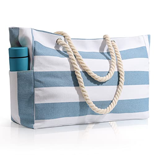 Beach Bag for Women Large Waterproof Pool Bag with Zipper, Sandproof Canvas Travel Tote Bags Gifts for Women - Main Image