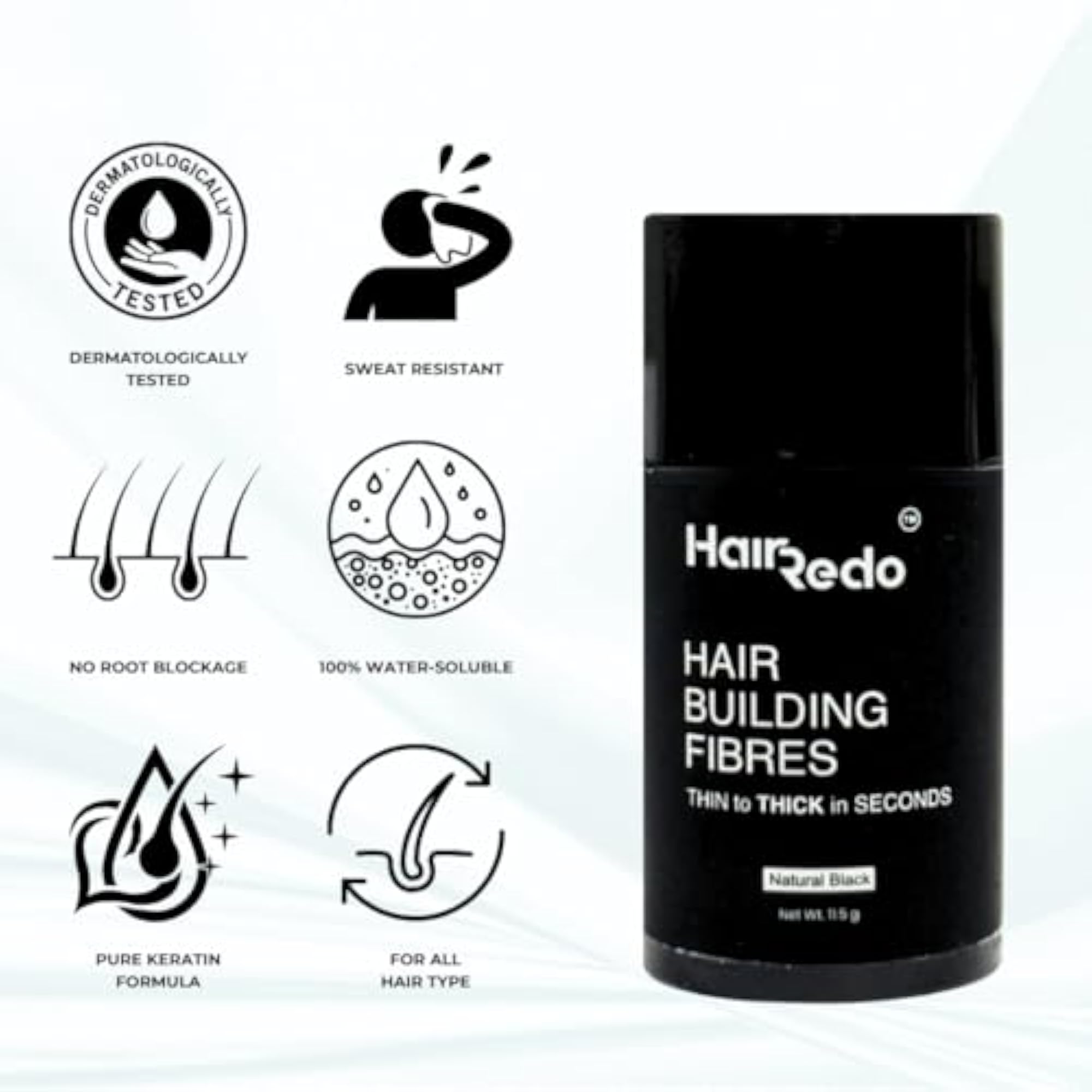 Pure Keratin Hair Fibers, 11.5g Classical Pack (Natural Black)