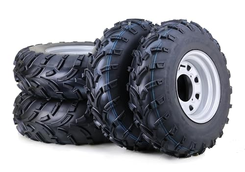 WANDA ATV Tire Wheel Assembly Set 25x8-12 25x10-12 Light Mud 6-Ply on 4-156 PCD 4+3 Silver Wheels,...