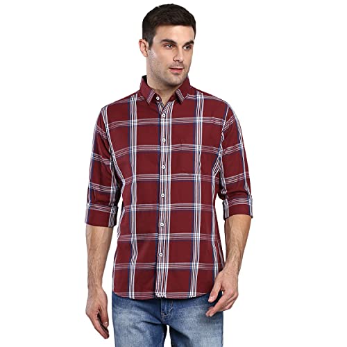 Image of Dennis Lingo Men's Checkered Bottle Slim Fit Cotton Casual Shirt with Spread Collar & Full Sleeves