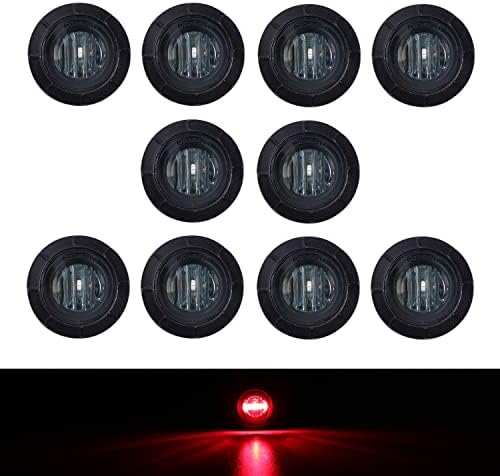 TMH 10 Pcs 3/4 Inch Smoked Lens Red 3 LED Mini Round Miniature Side Marker Indicator Lights with Rubber Fit for Trailer Pickup Truck Car Bus 12V DC Waterproof