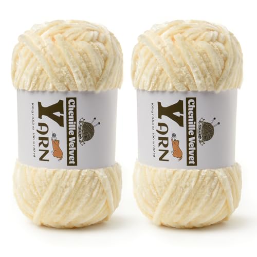 Image of 2 Pack Plush Chenille Chunky Yarn - Fluffy Velvet Yarns Crochet for Blanket Knitting and Crocheting - Soft Baby Yarn for Crocheting - Amigurumi Crochet Yarns 100g (87yds) (2 Milky White)