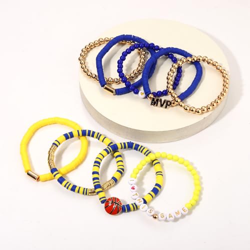 9 Pack Basketball Bracelets Stack Basketball Friendship Bracelets Heishi Beaded Stretch Bracelets Basketball Game Day MVP Sports Fan Bracelets Jewelry Gifts3