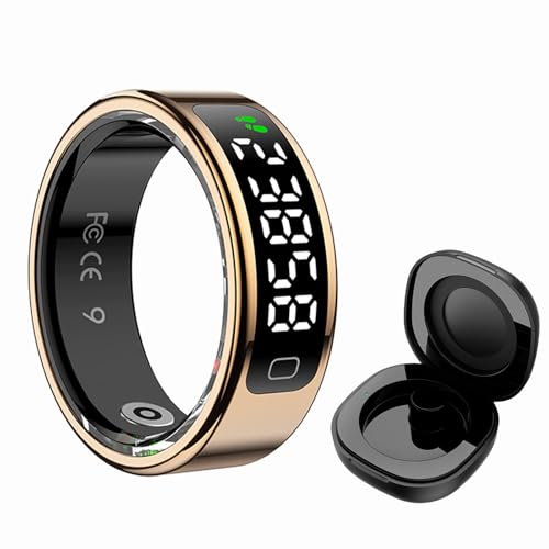 Smart Ring Health Ring with Screen Display Prayer Count Touch Control Fitness Tracker Fitness Ring Step Tracker Heart Rate Monitor No Subscription Fee for Android iOS Gold 13