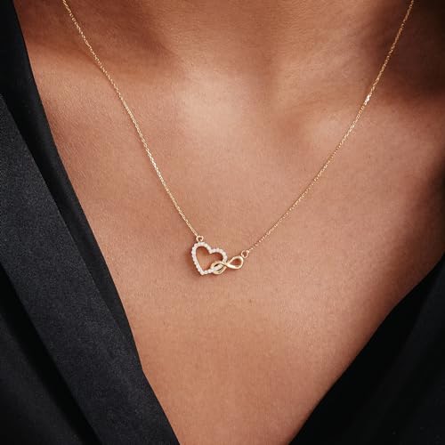 Gelin Diamond Interlocking Infinity Heart Necklace | 14k Solid Gold Heart Necklace for Women | Infinity Heart Pendant | Natural Diamond Necklaces in 14k Gold | Birthday Gift, 18"2