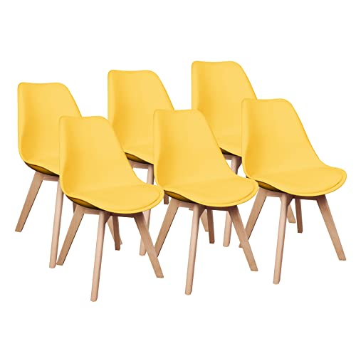 I LOVE FACE Sillas de Comedor, Sillas Comedor Pack 6, Patas de Madera Haya Nordicas Sillas para Cocina, Silla Ergonómica con Cojín Integrado, para Sala de Estar, Cocina, Oficina, Bar-Silla de Cena