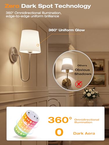 Image of CLOUDY BAY 10000mAh Battery Operated Wall Sconces,Up to 100 Hours with Rechargeable RGB Dimmable Magnetic Bulb,Cordless Wall Lighting Fixtures with Remote for Bedroom,Brushed Nickel,2 Pack-15.4in