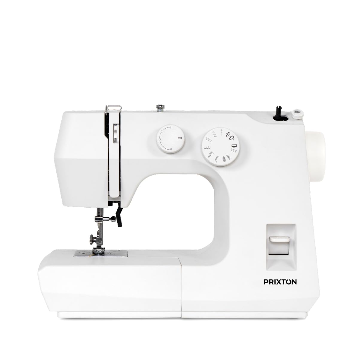 PRIXTON Máquina de Coser P145, Apta para Vaqueros, Ojal en 4 Pasos, Longitud de Puntada Ajustable, Luz LED, Motor 50W y Estructura Metálica Reforzada
