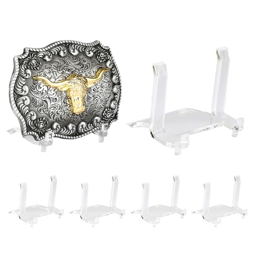 swakuszy 6-Pack Acrylic Belt Buckle Display Stand for Men Women Western Cowboy Silver