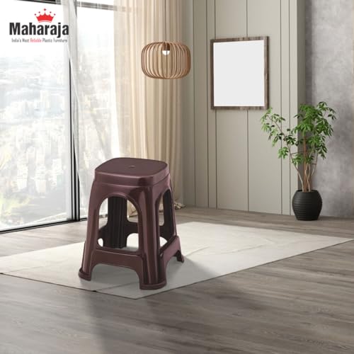 Image of MAHARAJA Strong & Durable Stool | Modern Beige Polypropylene Stackable Stool | Set of 4, Pre-Assembled (Brown, Pack of 4)