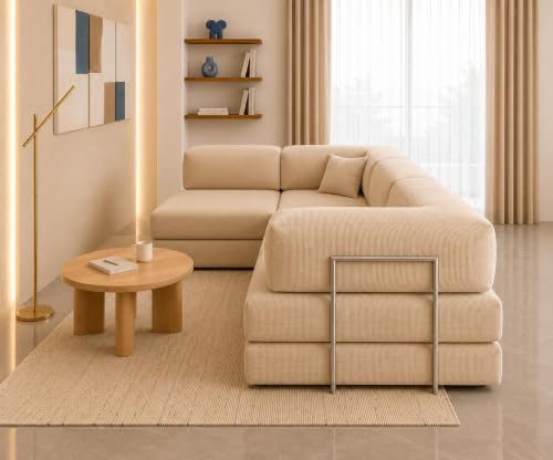 Image of Torque Vegas 5 Seater L Shape Sofa Cum Bed for Sleeping - Beige | Suede Fabric 5 Seater Sectional 2 in 1 Sofa Bed | Corner L Shaped Sofa Set for Living Room Office