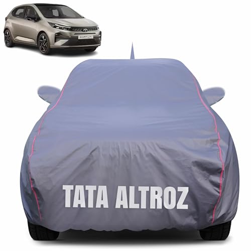 Image of 100% Waterproof Car Body Cover for Tata Altroz (2020-2025) with Mirror Pocket (Heat & UV Resistant, Triple Stitched, Soft Lining, Bottom Elastic & Piping) Grey