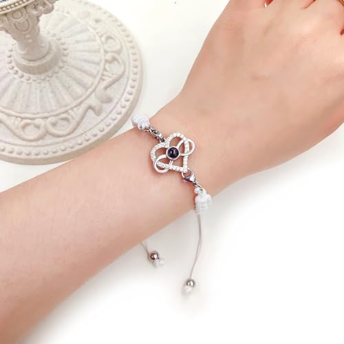 Image of 100 Languages I Love You Bracelet Necklace Heart Projection Bracelets Adjustable Braided Rope Friendship Love Gifts for Mom Best Friends