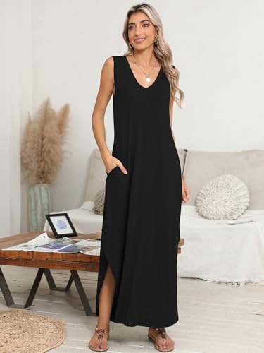 BELAROI Womens Plus Size Maxi Dress Sundress Summer Casual Sleeveless V Neck Pockets Beach Swimsuit Coverup Loose2