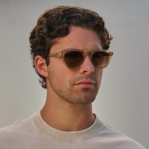 Image of WearMe Pro WMP Eyewear - Men's Classic Round Polarized Sunglasses, Premium Slim Acetate Frame with Dashed Rivet Details