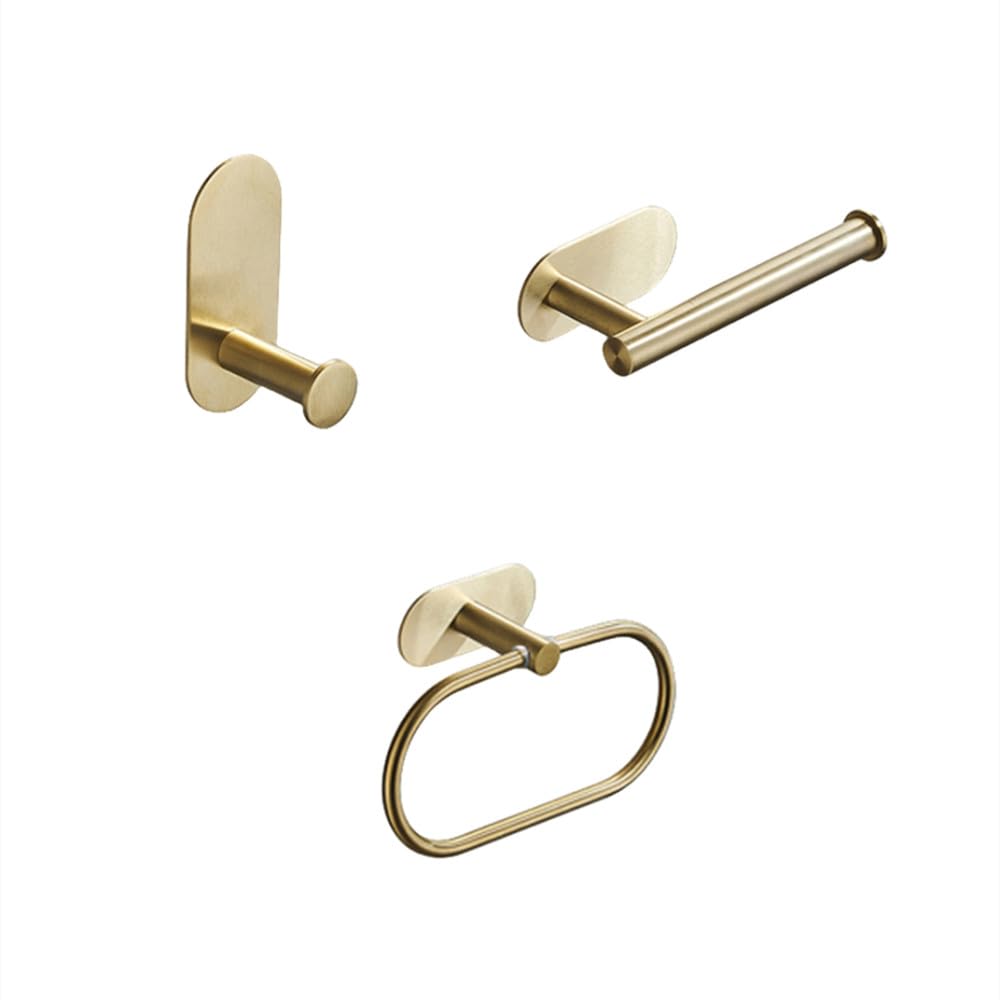 Kit porte-papier toilette et barre serviette sans perçage noir mat et quincaillerie dorée