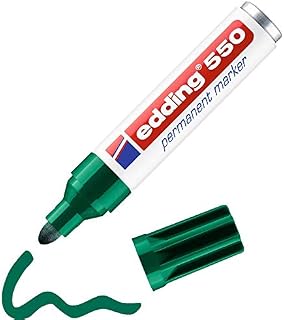 edding 550 Permanent Marker - Green - 1 Pen - Round Tip 3-4 mm - Waterproof, Quick-Drying, Smear-Proof Pens - for Cardboard, Plastic, Wood, Metal, Glass and Fabric